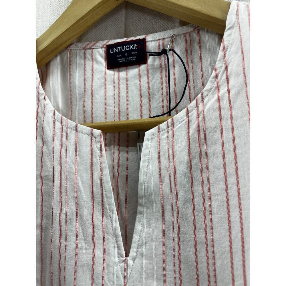 Untuckit NWT Blouse Tunic Top Durfort Women Size 6 White Pink Stripe Long Sleeve
